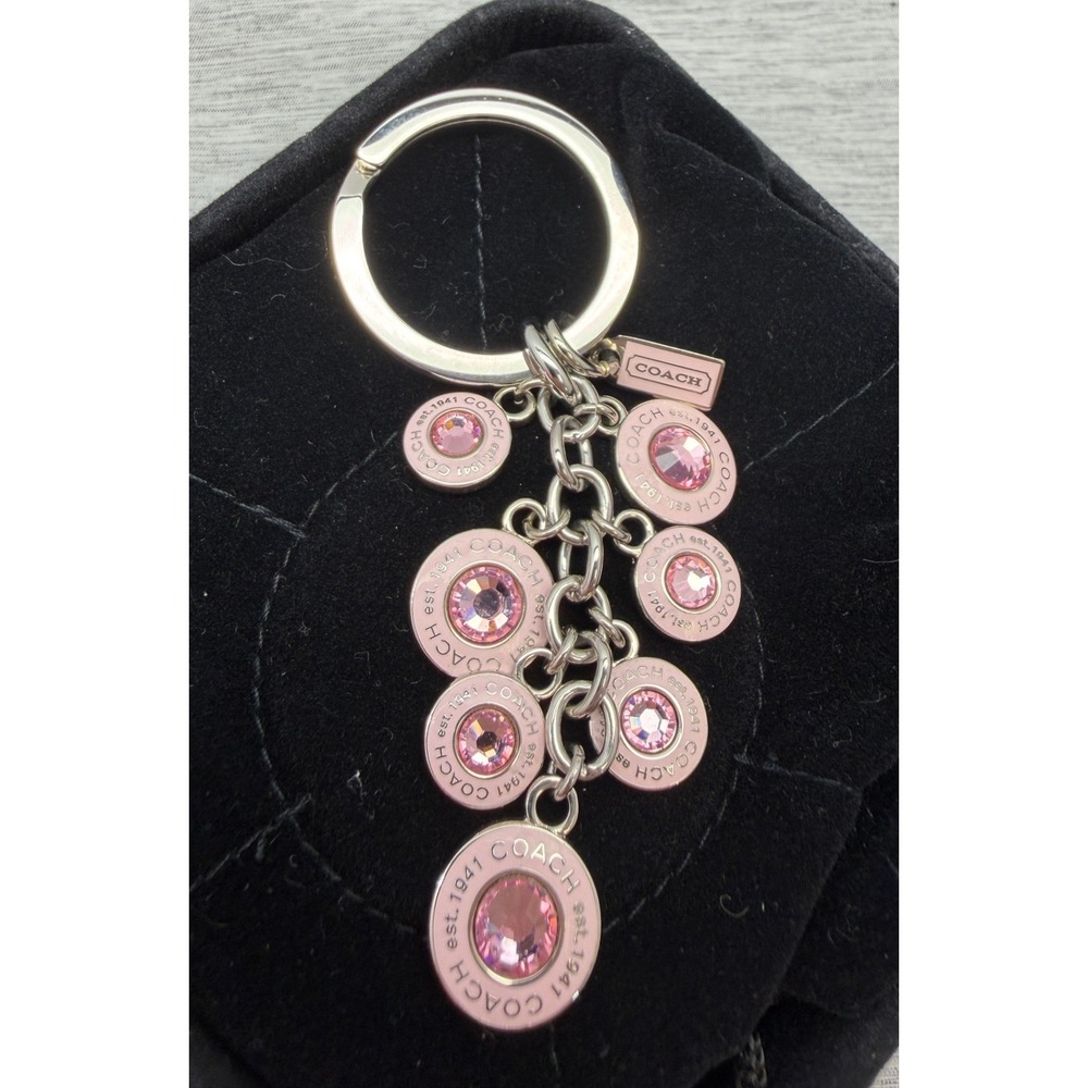 Coach Est 1941 Pink Crystal Multi Charm Cluster Keychain Silver Tone Bag Charm